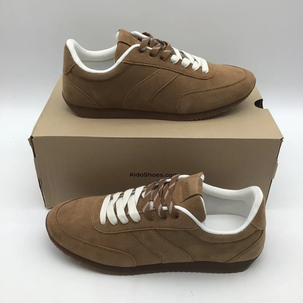 Aldo Nathaniell-230‎ Mens Tan Suede Low Top Sneakers Gum Sole Size 8 US NEW